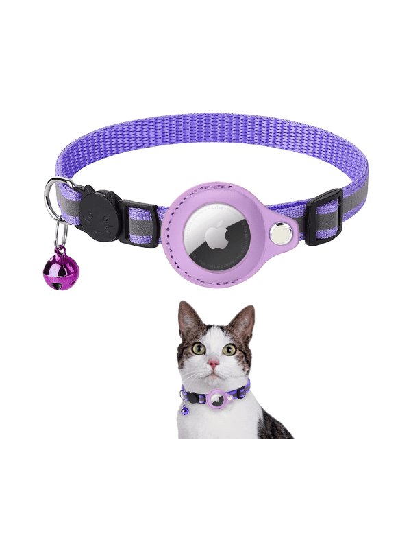 Purple Reflective Pet Collar with Tracker Case - Fluid