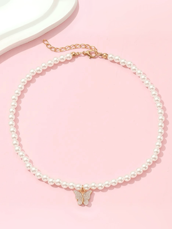 Butterfly Pearl Pendant Necklace - Fluid