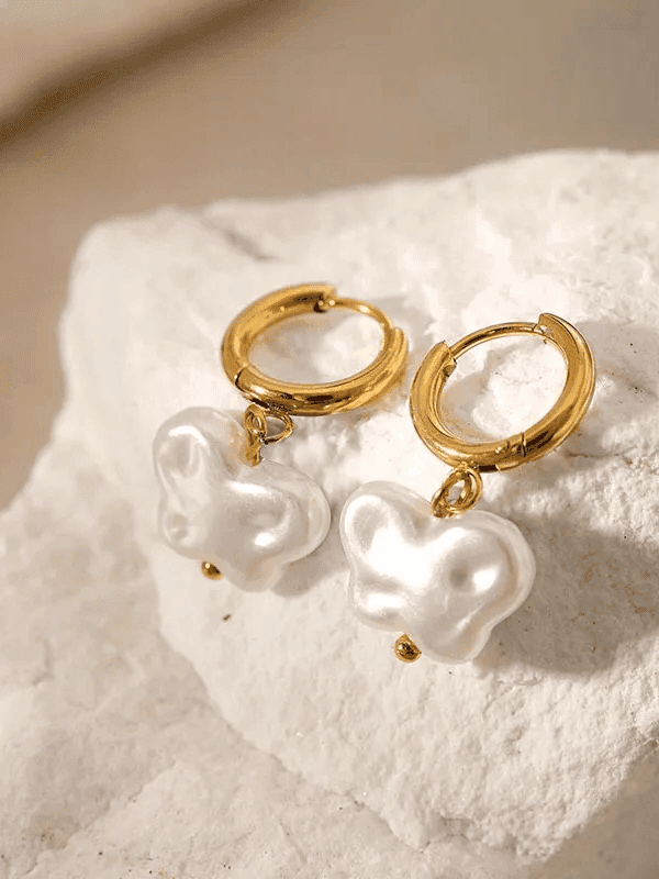 Butterfly Pearl Stud Earrings - Fluid