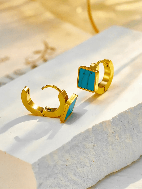 Teal Square Summer Hoop Earrings - Fluid