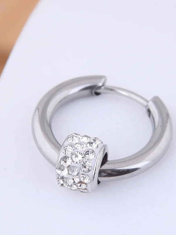 Diamond Studded Ring Hoop Earring (Single) - Fluid