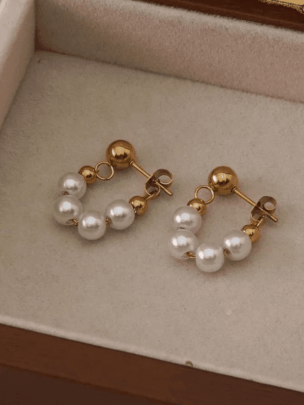 Dual Beaded Gold Flowy Hoop Earrings - Fluid