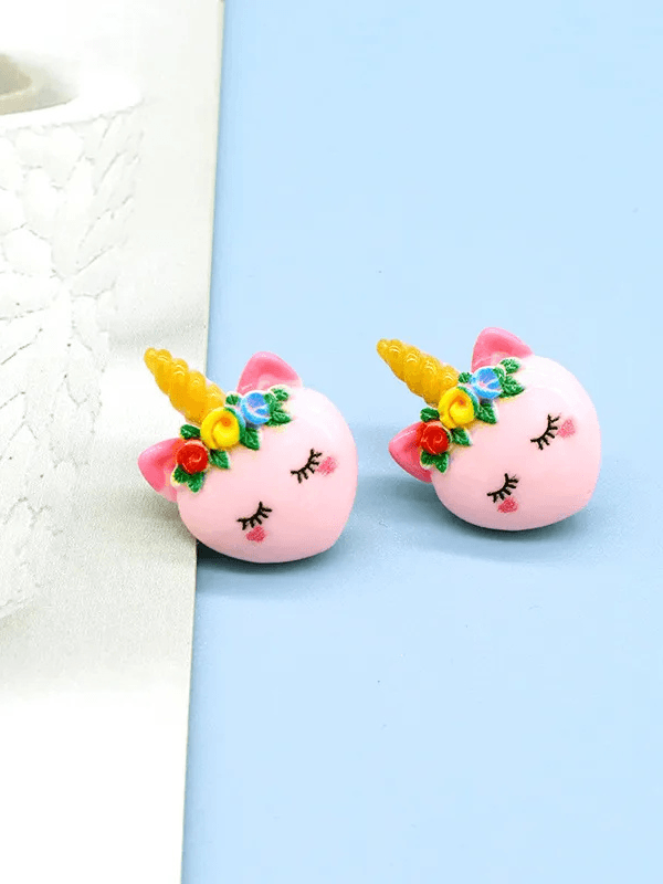 Korean Pink Resin Unicorn Earrings - Fluid