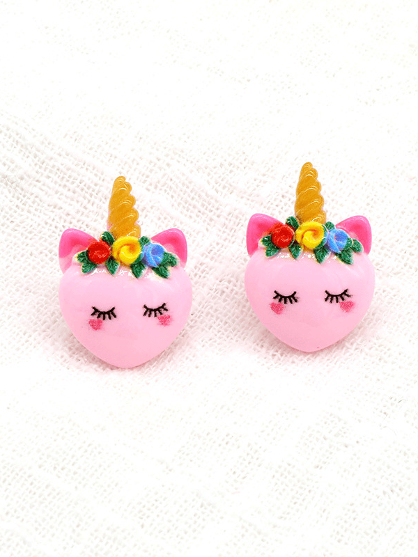 Korean Pink Resin Unicorn Earrings - Fluid