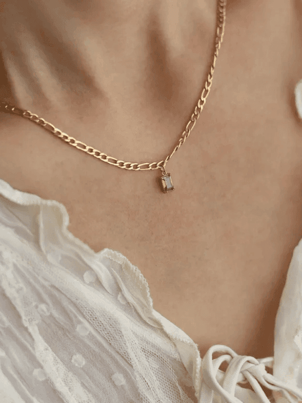 Vintage Stone Pendant Chain Necklace - Fluid