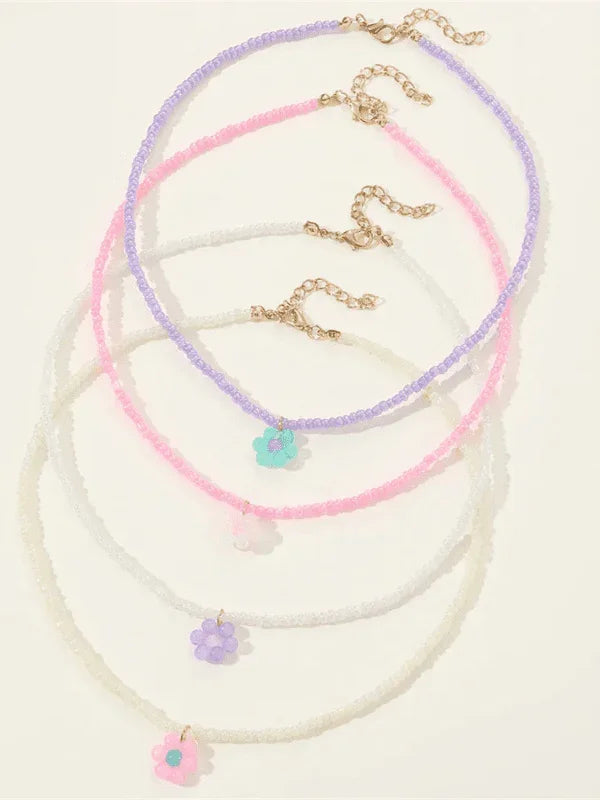 Beaded Bloom Pendant Necklace Set - Fluid