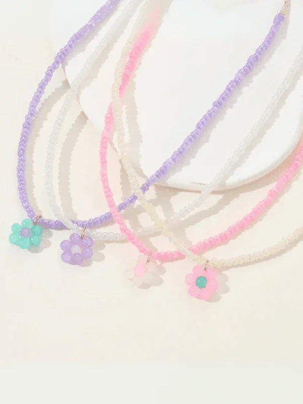 Beaded Bloom Pendant Necklace Set - Fluid