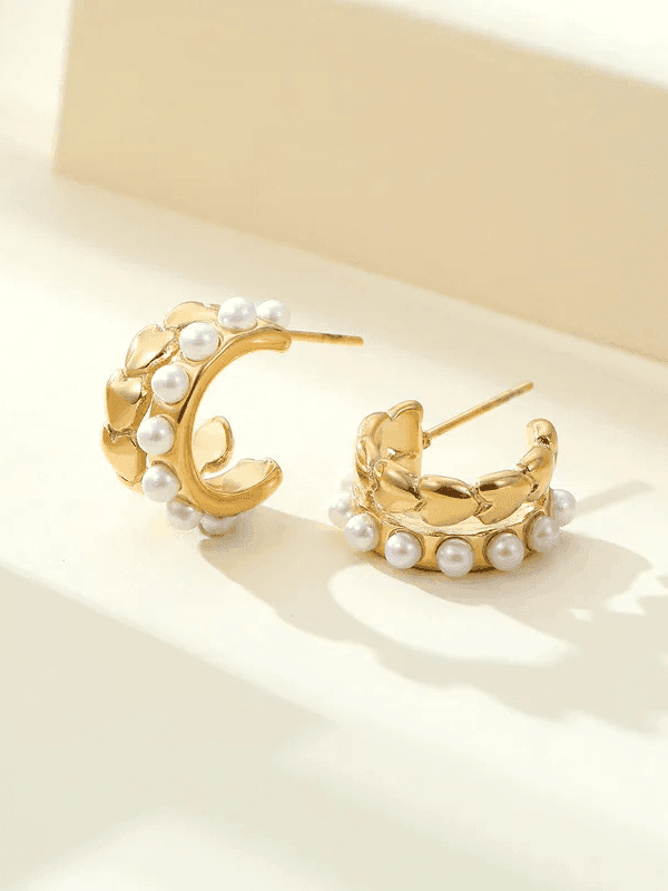 Princess Pearl Heart Studded Hoop Earrings - Fluid