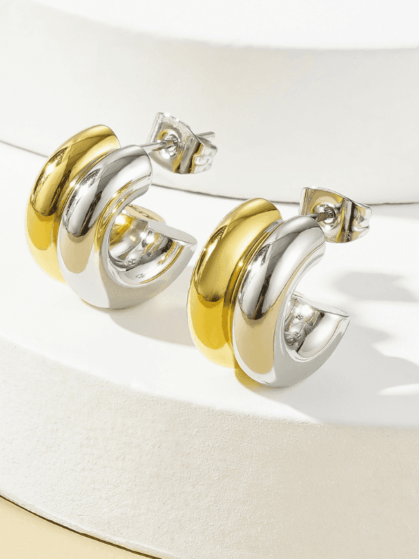 Dual Tone Hoop Earrings - Fluid