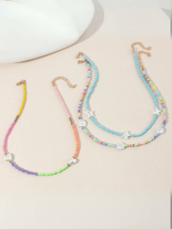 Star & Heart Beaded Kids’ Necklace Set - Fluid