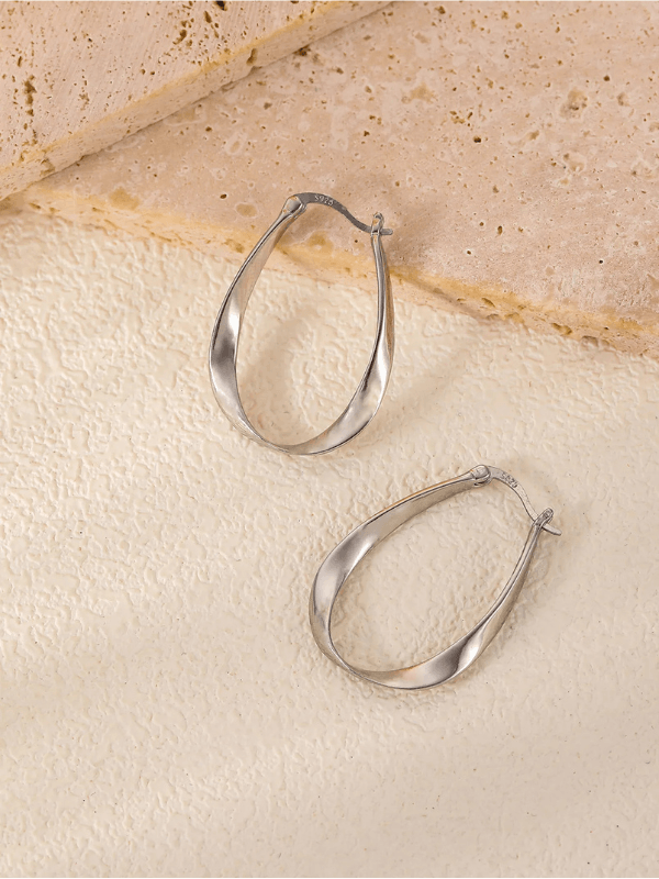 Sterling Silver Twisted Hoop Earrings - Fluid
