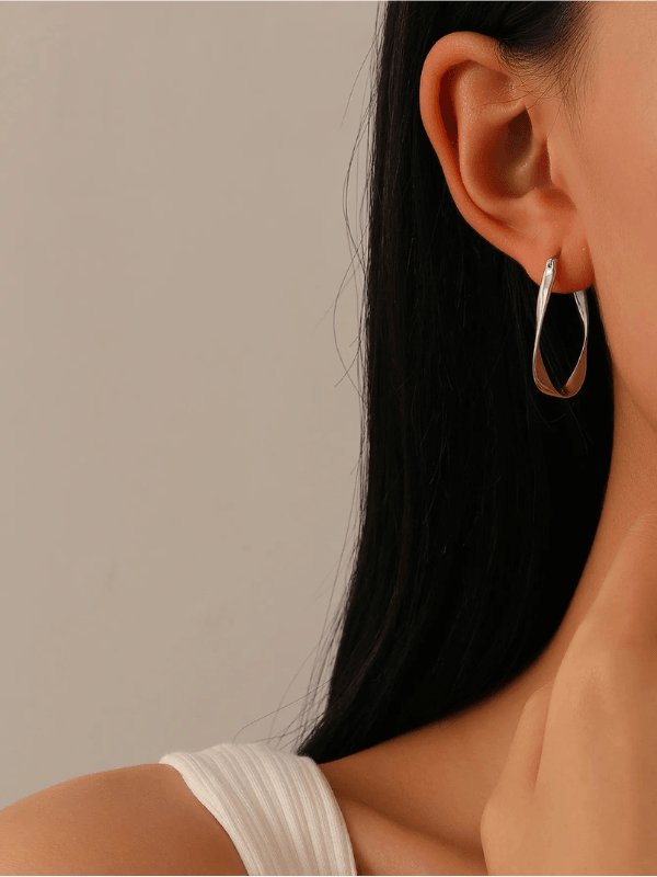 Sterling Silver Twisted Hoop Earrings - Fluid