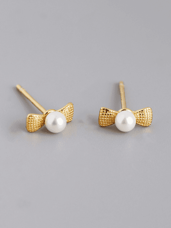 Sterling Silver Pearl Bow Mini Studs - Fluid