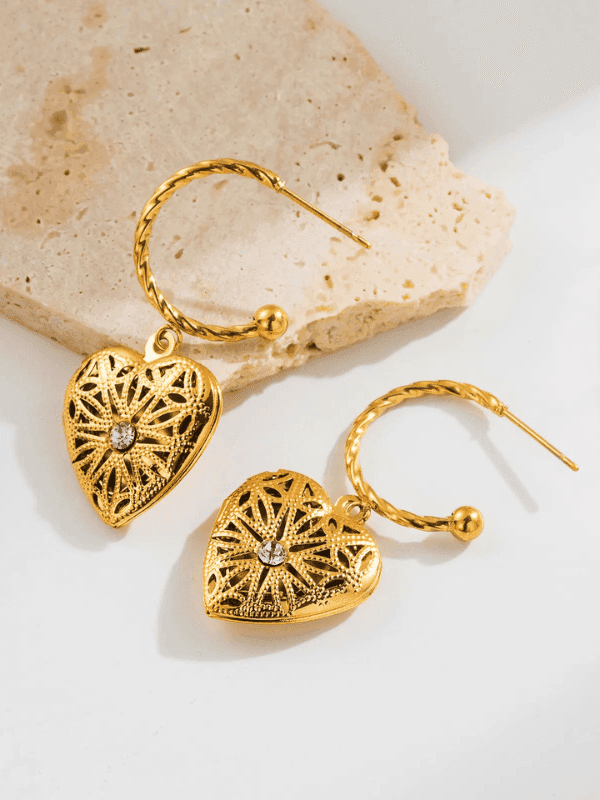 Vintage Heart Carved Dangler Earrings - Fluid