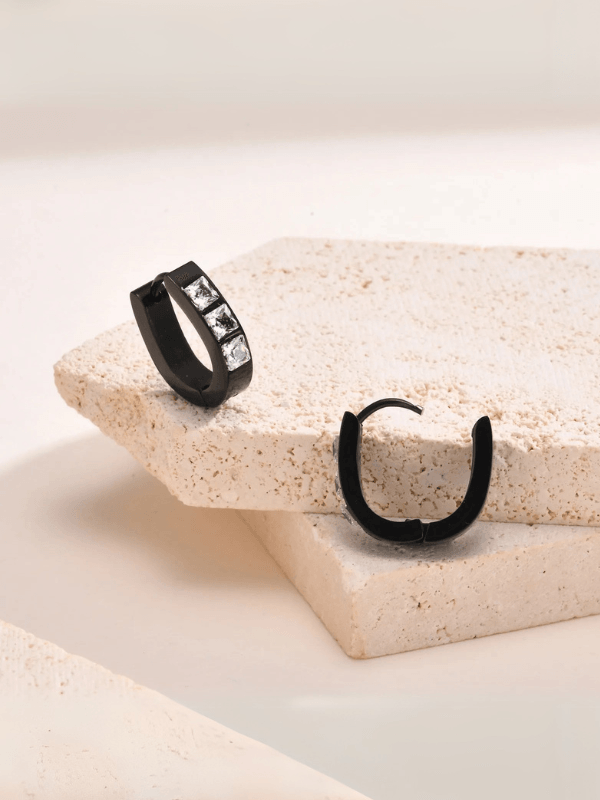 Zircon Black Hoop Earrings - Fluid