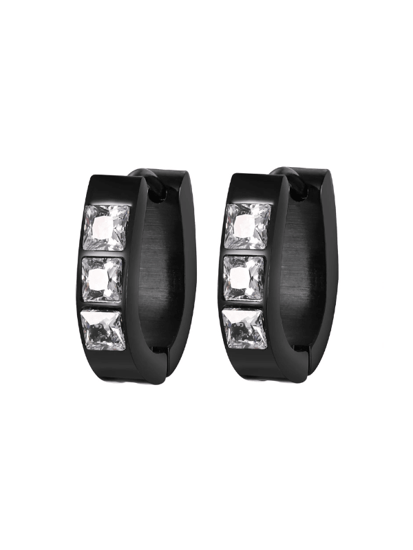 Zircon Black Hoop Earrings - Fluid