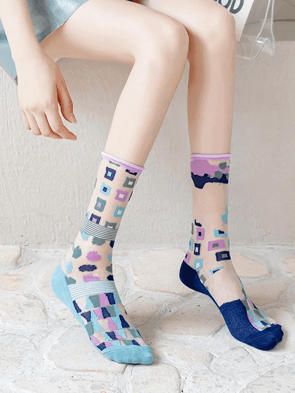 Geometric Mismatch Socks - Fluid