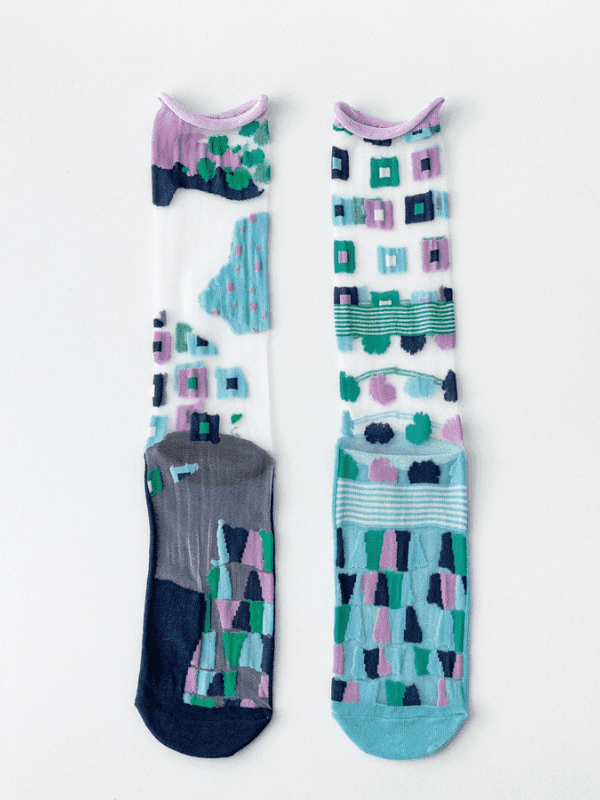 Geometric Mismatch Socks - Fluid